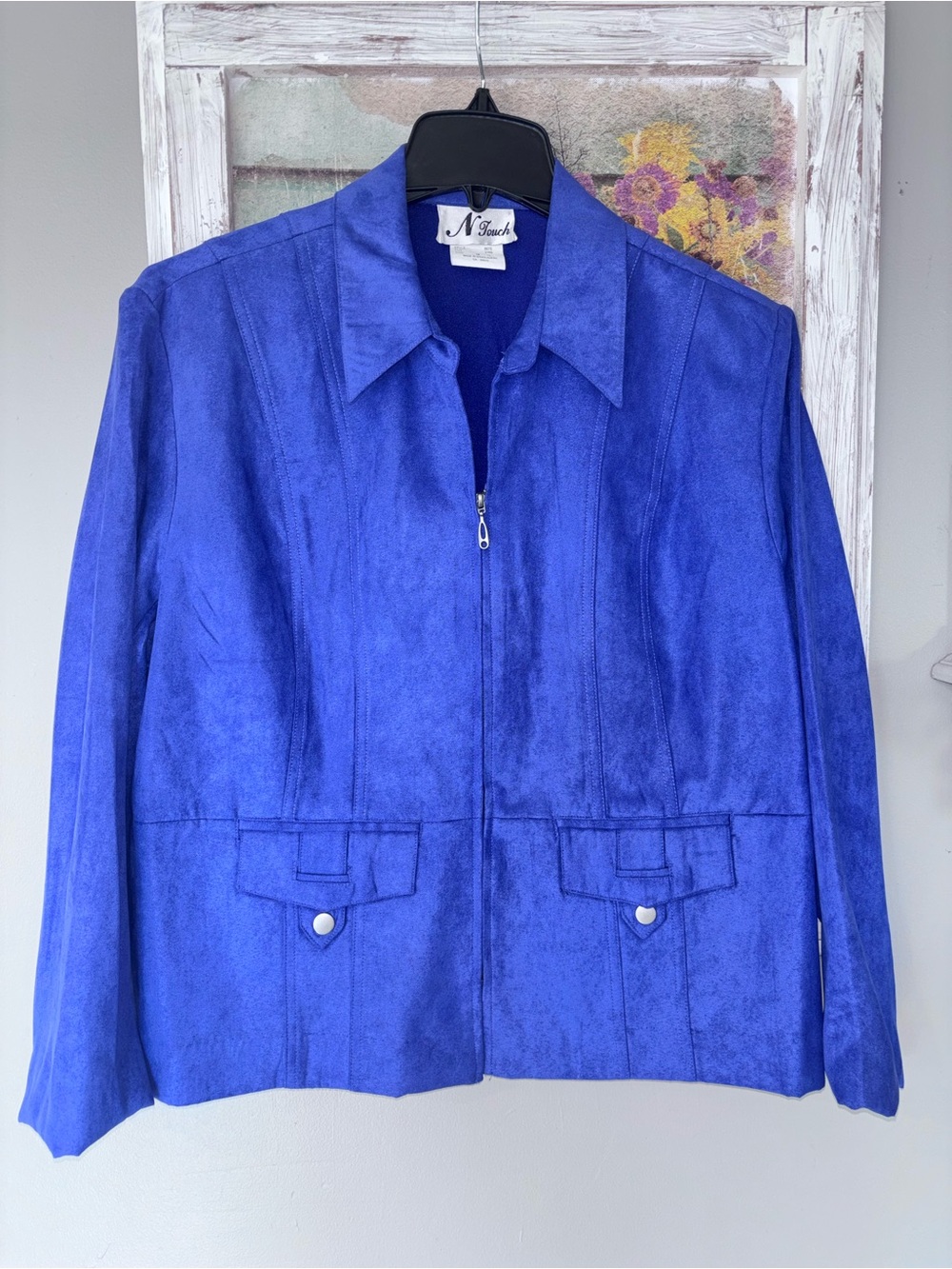 N Touch Full Zip Blazer Jacket Faux Suede Purple Size 14 Perfect